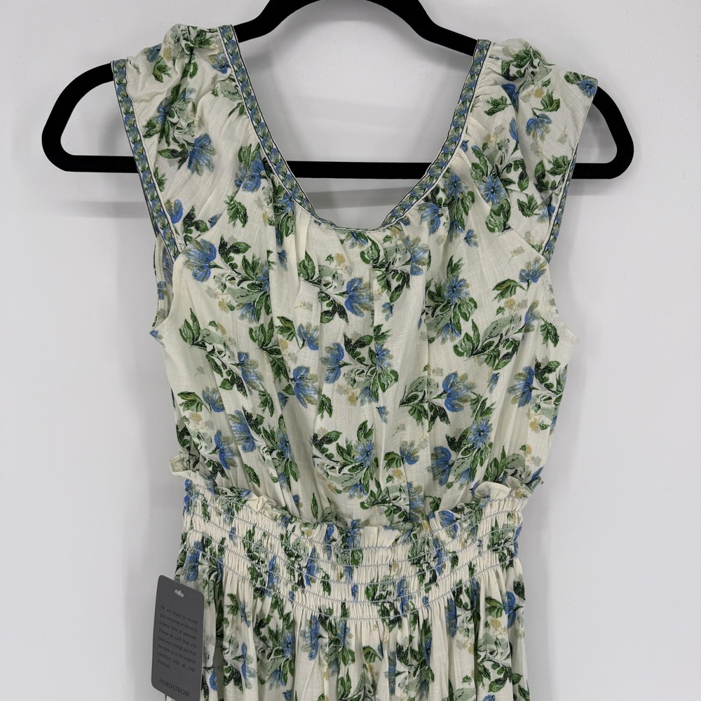 Max Studio Dress Womens Small‎ Blue Floral Smocked Waist Ruffle Hem Boho Midi - Picture 7 of 12